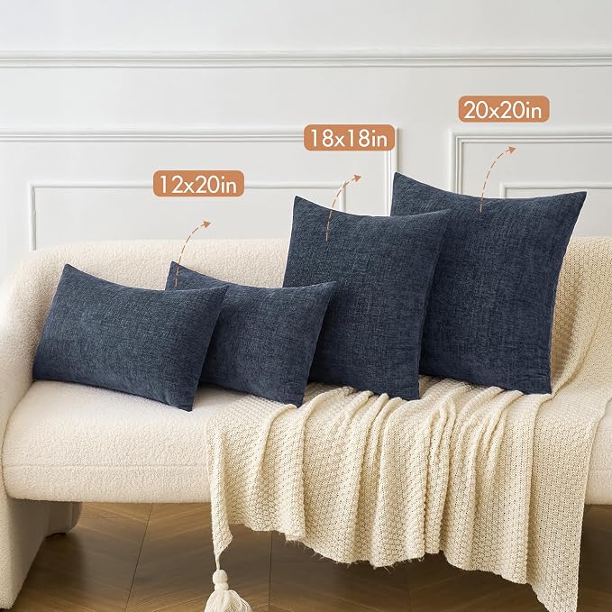 MIULEE Pack of 2 Couch Throw Pillow Covers 18x18 Inch Soft Navy Blue Chenille - Image 4