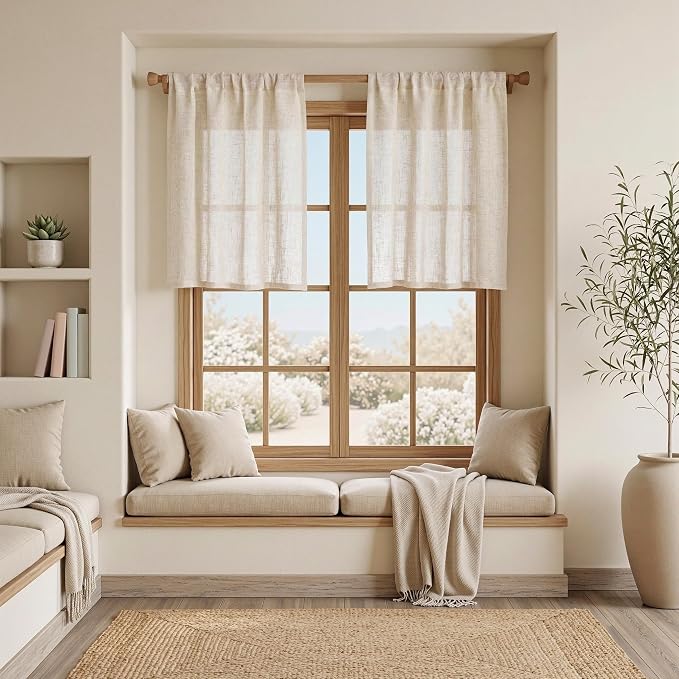 MYSKY HOME Short Linen Curtains 36 Inch Length - Image 3