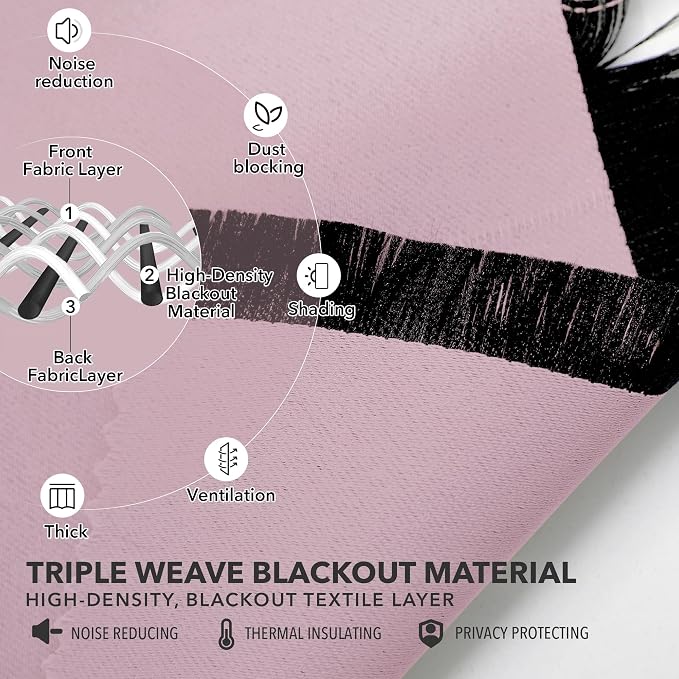 Deconovo Blackout Curtains, Thermal Insulated, W52 x L95 2 Panels, Back Tab - Image 4