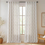 jinchan Linen Floral Curtains for Living Room 96 Inch Length Gray Flower - Image 2