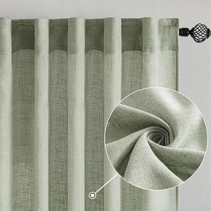 MIULEE Sage Linen Curtains 84 Inch Length 2 Panels - Image 2