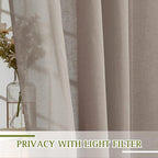 NICETOWN Linen Flax Semi Sheer Curtains 72" Length, Grommet Top Bedroom Window - Image 2