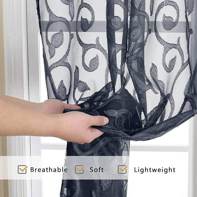 OWENIE Furman Navy Blue Semi Sheer Curtains 72 inches Long - Image 5