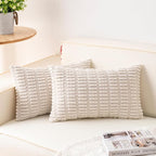 Pack of 2 Corduroy Decorative Throw Pillow Covers 12x24 Inch Soft Striped by Unknown