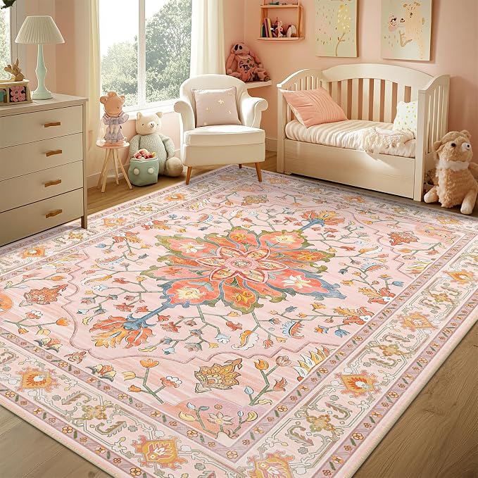 RELEANY Area Rugs 4'x6' Washable Non-Slip, Floral Vintage Distress Print - Image 3