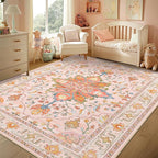 RELEANY Area Rugs 6'x9' Washable Non-Slip, Floral Vintage Distress Print - Image 2