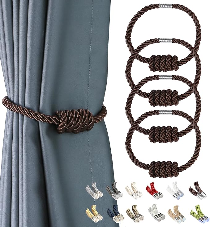 BEL AVENIR Magnetic Curtain Tiebacks, Decorative Drapery Holdbacks Modern Woven by BELAVENIR
