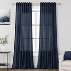 Navy Blue Linen Curtains 90 inch Length by Nanspring