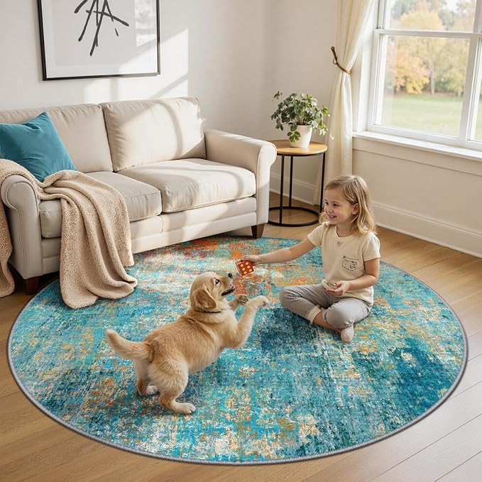 Washable Area Rugs 6ft Non-Slip Modern Abstract Soft - Image 2