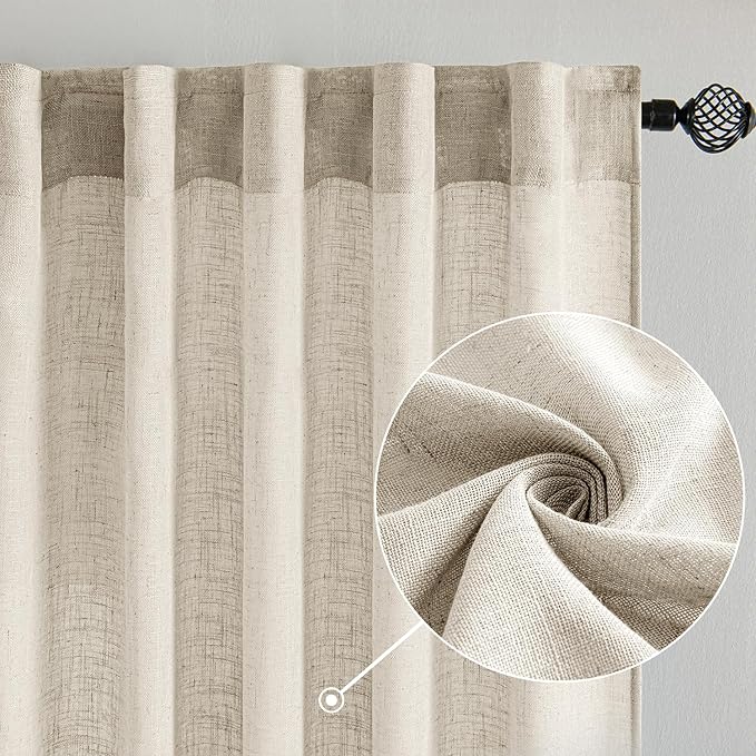 MIULEE Cream Linen Curtains 108 Inches Long 2 Panels - Image 2