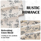 Lazzzy Farmhouse Linen Curtains Black Floral Curtains 96 Inch Length Back Tab - Image 4