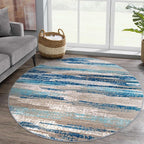 Lansny Modern Abstract Round Rug 5Ft, Circular Dining Room Rugs Thin Print Faux - Image 2