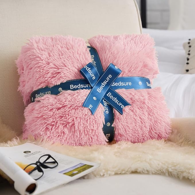Bedsure GentleSoft Fuzzy Sherpa Faux Fur Twin Blanket Pink Cozy Gifts - Image 6