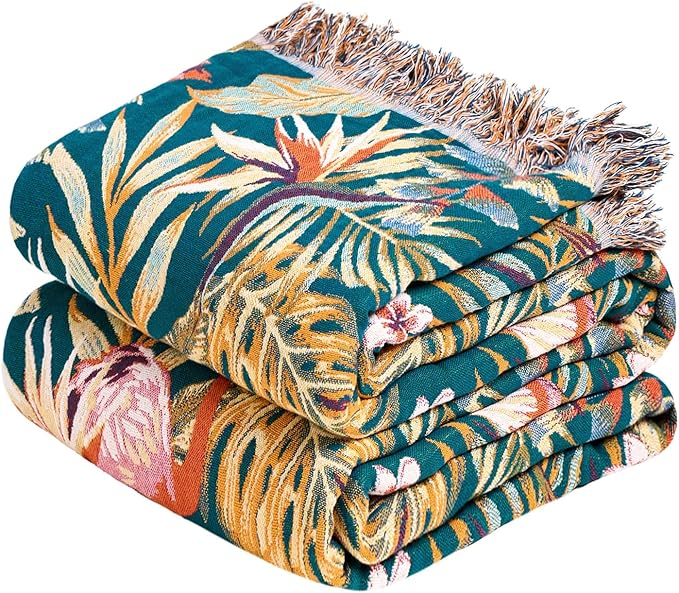 MSGKV Boho Throw Blanket for Bed 60"x80" 100% Cotton Jungle Animal Couch by MSGKVHomeTextiles