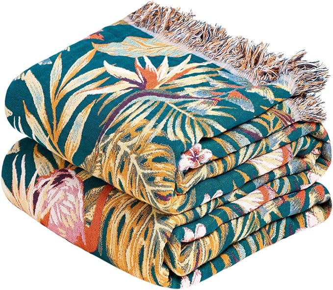 MSGKV Boho Throw Blanket for Couch 50"x60" 100% Cotton Jungle Animal Blanket by MSGKVHomeTextiles