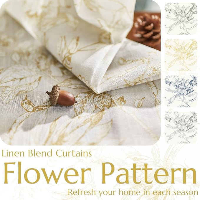 jinchan Floral Curtains 96 Inches Long Mustard Yellow Flower Linen Farmhouse - Image 4