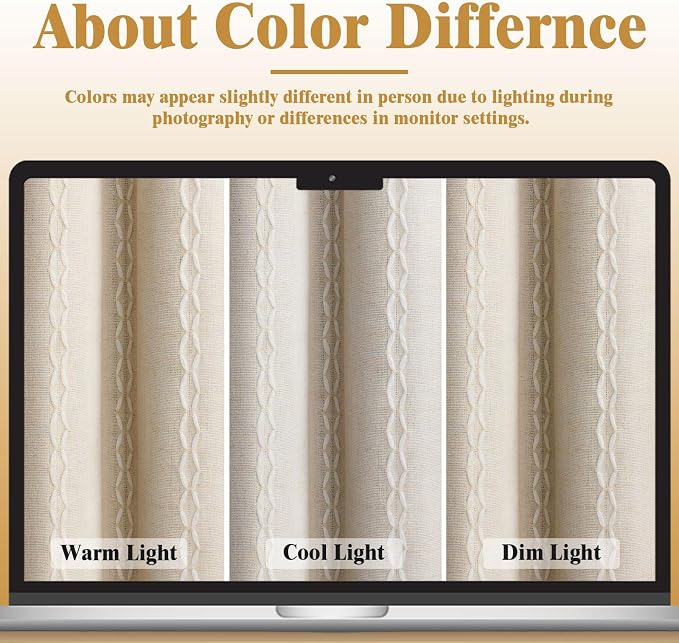 Boho Blackout Curtains 63 Inches Long Beige Linen Blend 2 Panels - Image 5