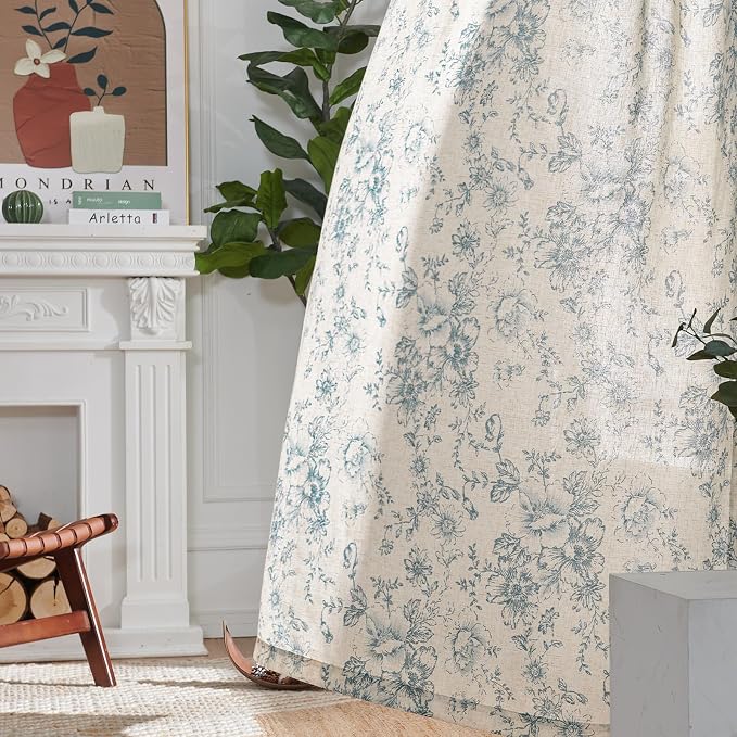 jinchan Linen Blend Curtain Floral Curtains - Image 7