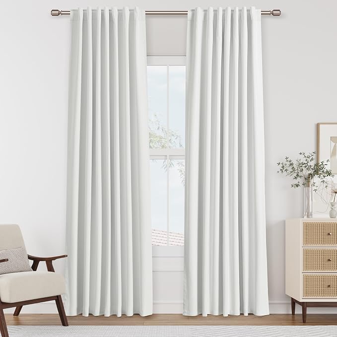 Guken White 100% Blackout Linen Curtains 52 Inch Wide by 88 Inch by Guken