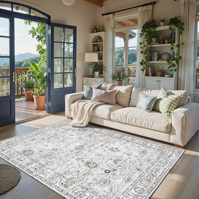 Grey White Area Rugs 5x8 for Living Room Bedroom, Non-Slip Washable Rugs Stain by WelcometoBabovid