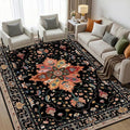 Area Rugs 5'x7' Washable Non-Slip, Floral Vintage Distress Print Pattern by RELEANY