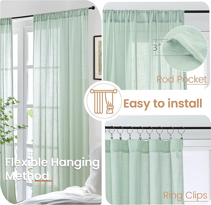 BGment Sage Green Linen Semi Sheer Curtains - Image 6
