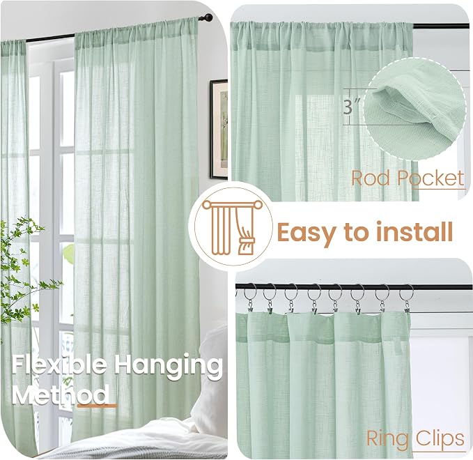 BGment Sage Green Linen Curtains 36 Inch Length - Image 6