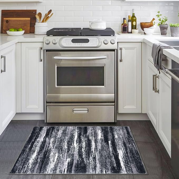 Lansny Modern Abstract Entryway Rug Indoor 2x3 Washable Rug Non-Slip Soft Small - Image 2