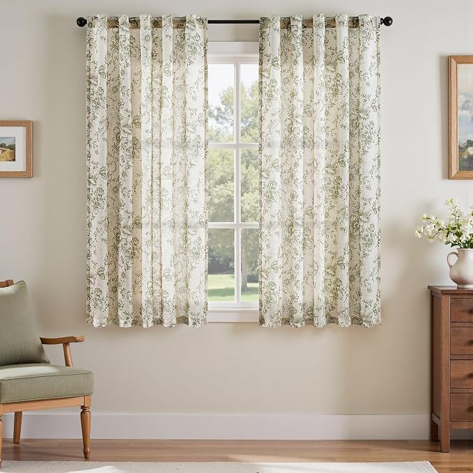 jinchan Linen Blend Floral Curtains by JINCHAN