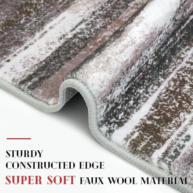 Lansny Modern Abstract 4x6 Living Room Washable Rug Non-Slip Soft Bedroom Area - Image 4