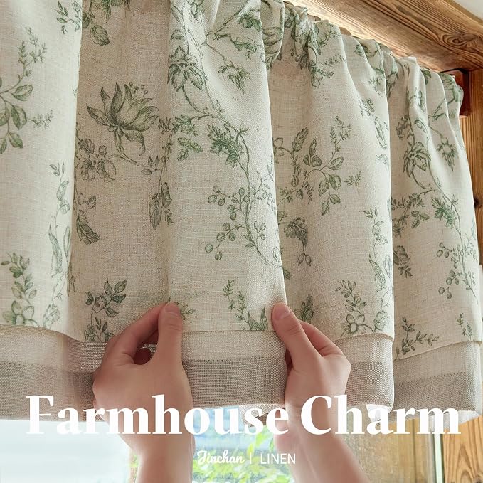 jinchan Amlie Floral Linen Valance Curtain Farmhouse Kitchen Valance - Image 6