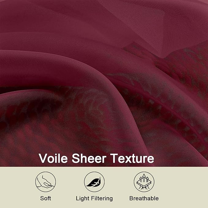 Burgundy Sheer Curtains 84 Inches Long 2 Panels Set - Image 3