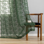 YJ YANJUN Vintage Lace Curtains 84 Inches Long- Country Olive Green Boho Sheer - Image 5