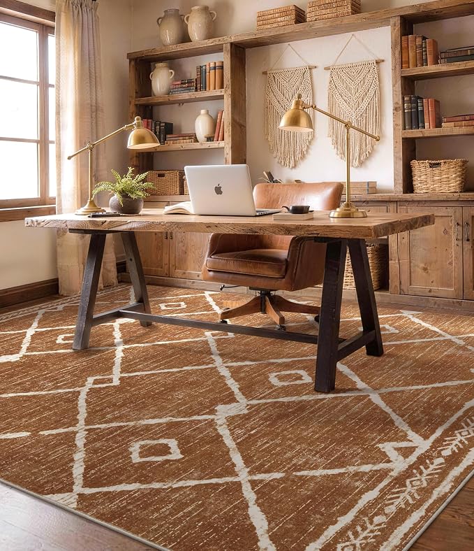 YIHOUSE Western Rugs for Living Room, 6x9 Moroccan Area Rug, Aztec Burnt Orange - Image 7