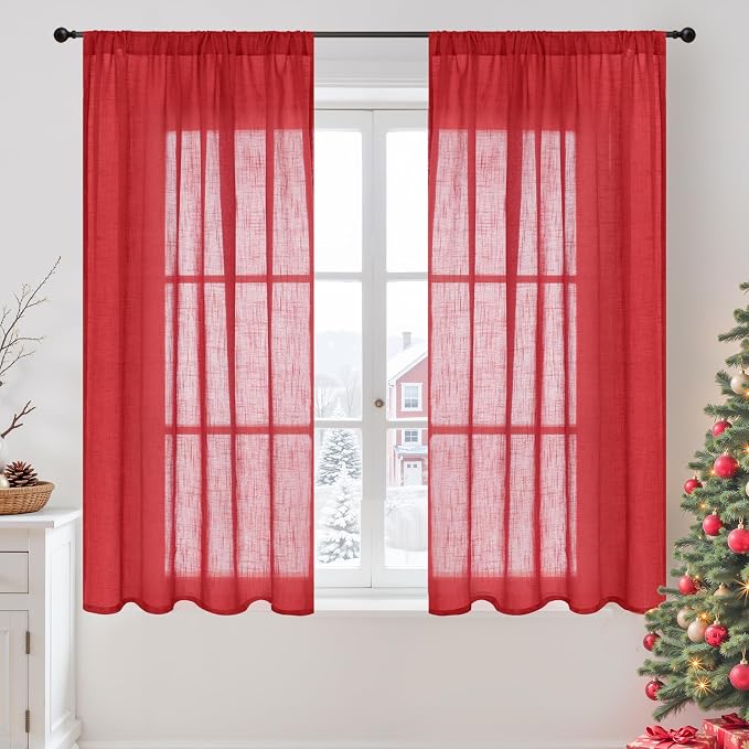 BGment Red Linen Curtains 45 Inch Length by BGment
