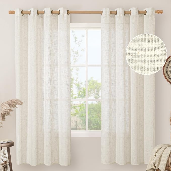 LAMIT Natural Ivory Linen Sheer Curtains 72 inches Long - Image 2