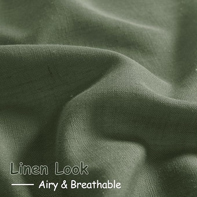 Nanspring Olive Green Linen Blend Semi Sheer Curtains 102 Inches Long x 60 - Image 4