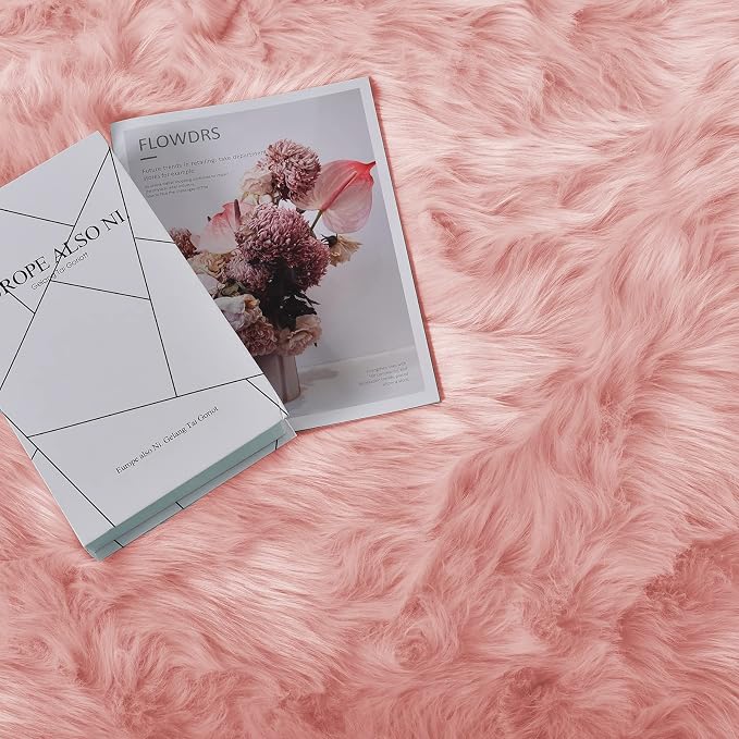 Goolela Pink Area Rug 8x10 Fluffy Fuzzy Furry Rug - Image 8
