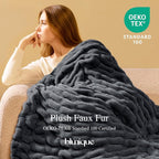 Ultra Soft Cozy Faux Fur Throw Blanket, Fuzzy Plush Thick Bubble Blanket - Image 2