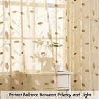 MIULEE Khaki Sheer Curtains 2 Panels Embroidered Leaf Patterned Rod Pocket - Image 5