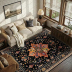 RELEANY Area Rugs 6'x9' Washable Non-Slip, Floral Vintage Distress Print by RELEANY