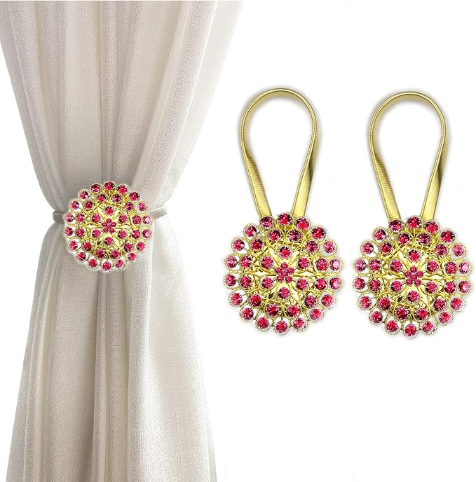 Magnetic Tiebacks for Curtains, 2 Pack Sparkling Crystal Flower Curtain by FOZUBOYO