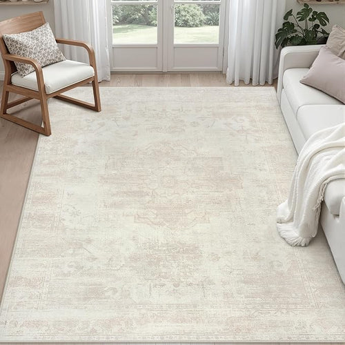 6x9 Area Rugs for Living Room: Vintage Boho Neutral Washable Rug Indoor Soft by Luxturiy