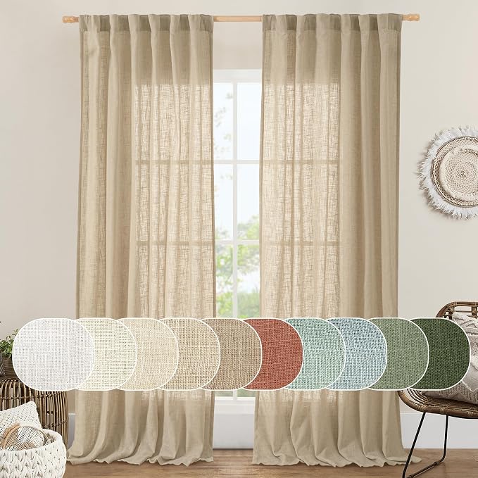 LAMIT Linen Semi Sheer Curtains 96 inches Long 2 Panels Set, Light Filtering by LAMIT