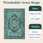 SERISSA Washable Rugs 6x9 Area Rugs, Large Non-Slip Boho Living Room Teal Rug - Image 6