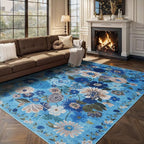 Area Rugs 9x12 Living Room Washable Rug Non Slip Floral Low Pile Large Rug - Image 6