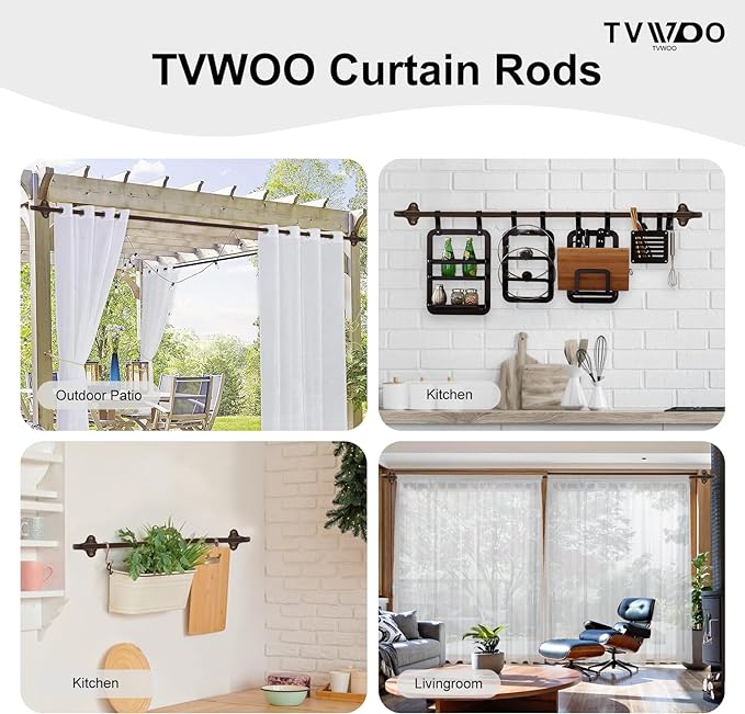TVWOO Bronze Wrap Around Curtain Rods:5/8Inch Blackout Adjustable Window - Image 6