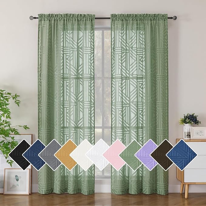 Simplebrand Sage Green Semi Sheer Curtains 84 Inches Long 2 Panels, Light by Simplebrand