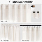 Nanspring Ivory White Linen Curtains 63 Inches Long - Image 2