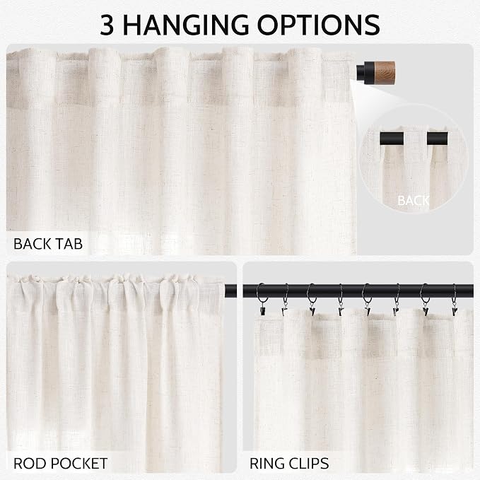 Ivory White Linen Curtains for Living Room 126 Inches Long Light Filtering Semi - Image 2